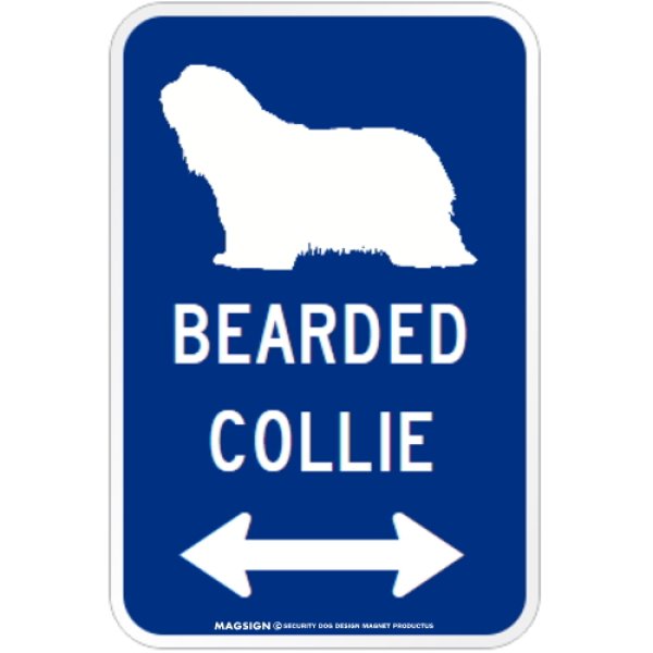 画像1: BEARDED COLLIE [MAGSIGN] シルエット＆矢印 アメリカン道路標識 英語犬種名 マグネット/ステッカー：ブルー (1)