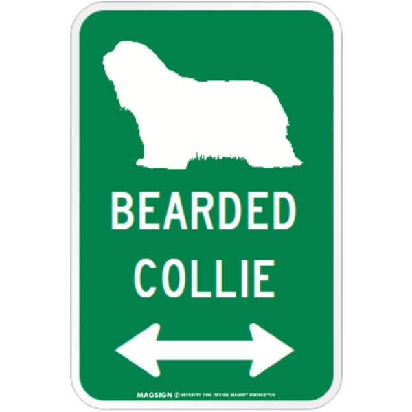 画像1: BEARDED COLLIE [MAGSIGN] シルエット＆矢印 アメリカン道路標識 英語犬種名 マグネット/ステッカー：グリーン (1)