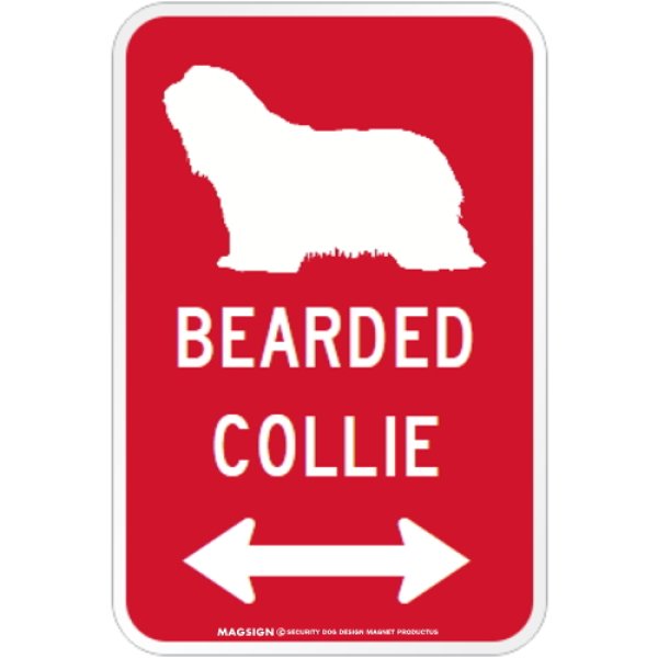 画像1: BEARDED COLLIE [MAGSIGN] シルエット＆矢印 アメリカン道路標識 英語犬種名 マグネット/ステッカー：レッド (1)