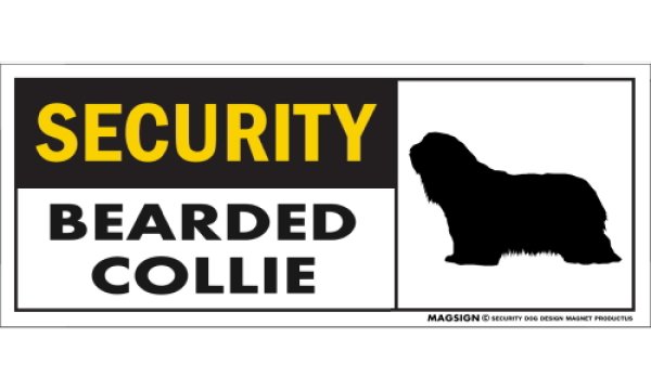 画像1: [MAGSIGN] ビアデッドコリー セキュリティーマグネット＆ステッカー 英語 警備 防犯 SECURITY BEARDED COLLIE 対象:車(ドア/ガラス/ボディ)・屋外(玄関扉/窓ガラス/メールポスト) 日本製 (1)