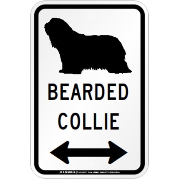 画像1: BEARDED COLLIE [MAGSIGN] シルエット＆矢印 アメリカン道路標識 英語犬種名 マグネット/ステッカー：ホワイト (1)