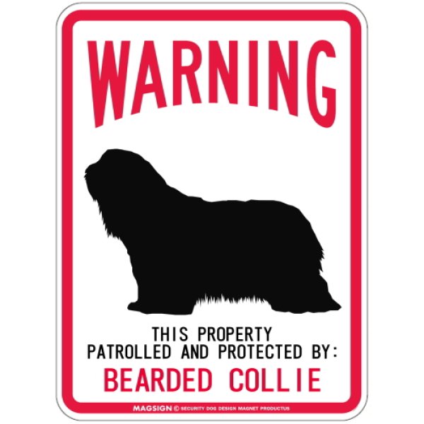 画像1: [MAGSIGN] BEARDED COLLIE 注意 英語 WARNING 警告/保護/警戒 車 屋外用 マグネット＆ステッカー 日本製：ビアデッドコリー (1)