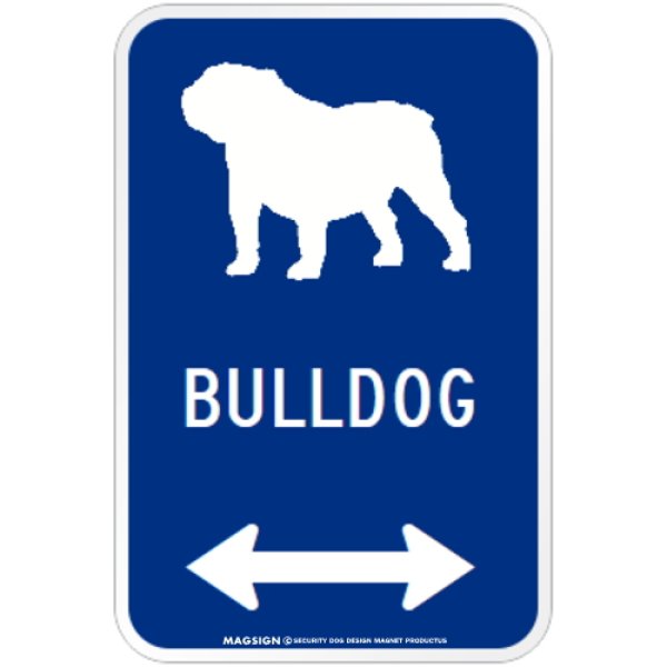 画像1: BULLDOG [MAGSIGN] シルエット＆矢印 アメリカン道路標識 英語犬種名 マグネット/ステッカー：ブルー (1)
