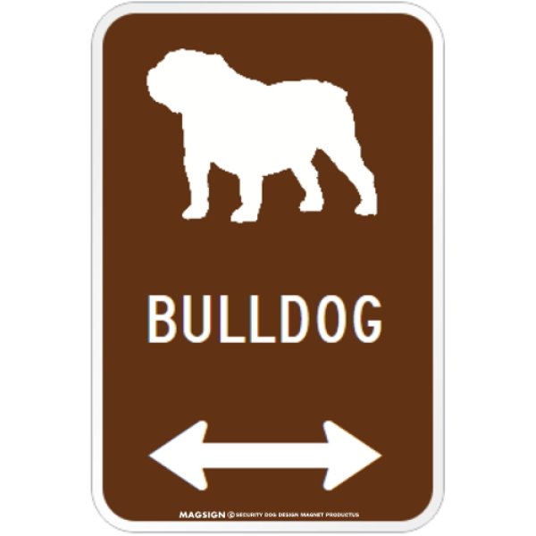 画像1: BULLDOG [MAGSIGN] シルエット＆矢印 アメリカン道路標識 英語犬種名 マグネット/ステッカー：ブラウン (1)