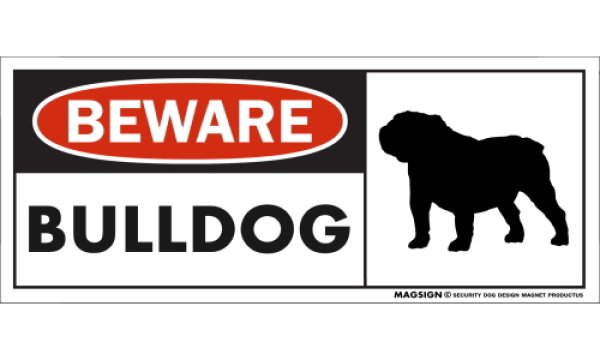 画像1: [MAGSIGN] ブルドッグ マグネット＆ステッカー 犬 注意 英語 BEWARE BULLDOG 対象:車(ドア/ガラス/ボディ)・屋外(玄関扉/窓ガラス/メールポスト) 日本製 (1)