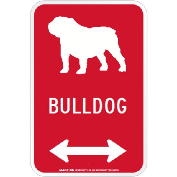 画像1: BULLDOG [MAGSIGN] シルエット＆矢印 アメリカン道路標識 英語犬種名 マグネット/ステッカー：レッド (1)