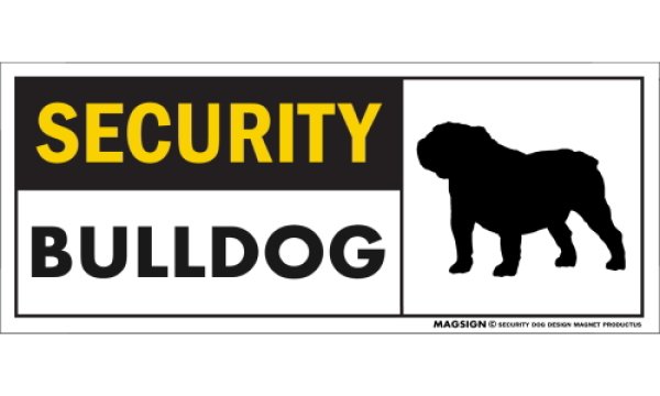 画像1: [MAGSIGN] ブルドッグ セキュリティーマグネット＆ステッカー 英語 警備 防犯 SECURITY BULLDOG 対象:車(ドア/ガラス/ボディ)・屋外(玄関扉/窓ガラス/メールポスト) 日本製 (1)