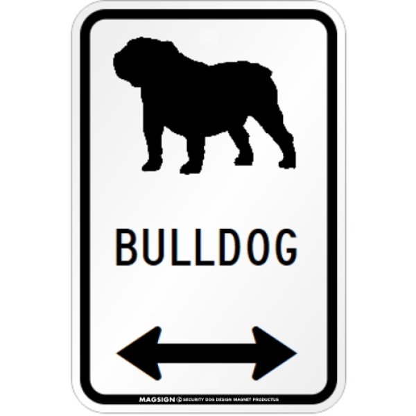 画像1: BULLDOG [MAGSIGN] シルエット＆矢印 アメリカン道路標識 英語犬種名 マグネット/ステッカー：ホワイト (1)