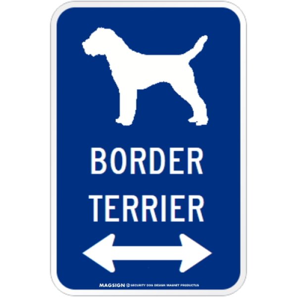 画像1: BORDER TERRIER [MAGSIGN] シルエット＆矢印 アメリカン道路標識 英語犬種名 マグネット/ステッカー：ブルー (1)