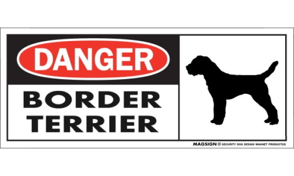 画像1: [MAGSIGN] ボーダーテリア マグネット＆ステッカー 英語 危ない 危険 DANGER BORDER TERRIER 対象:車(ドア/ガラス/ボディ)・屋外(玄関扉/窓ガラス/メールポスト) 日本製 (1)