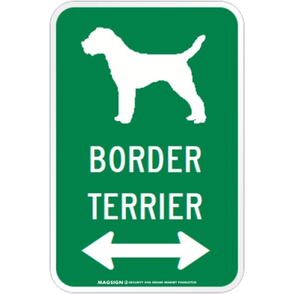 画像1: BORDER TERRIER [MAGSIGN] シルエット＆矢印 アメリカン道路標識 英語犬種名 マグネット/ステッカー：グリーン (1)