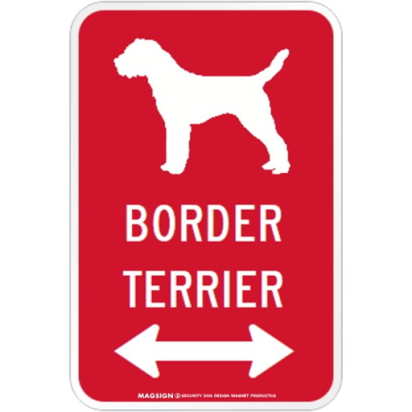 画像1: BORDER TERRIER [MAGSIGN] シルエット＆矢印 アメリカン道路標識 英語犬種名 マグネット/ステッカー：レッド (1)