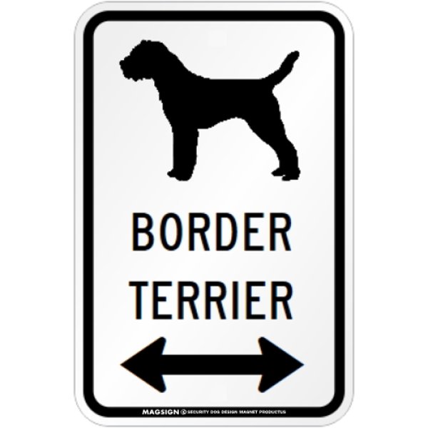 画像1: BORDER TERRIER [MAGSIGN] シルエット＆矢印 アメリカン道路標識 英語犬種名 マグネット/ステッカー：ホワイト (1)