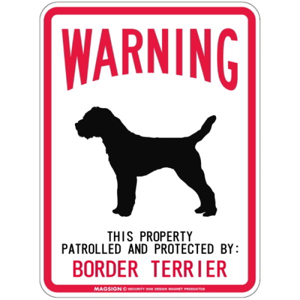 画像1: [MAGSIGN] BORDER TERRIER 注意 英語 WARNING 警告/保護/警戒 車 屋外用 マグネット＆ステッカー 日本製：ボーダーテリア (1)
