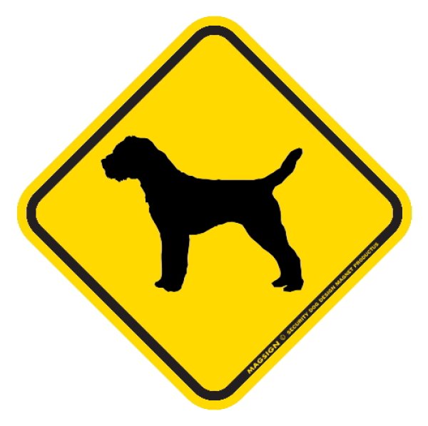 画像1: [MAGSIGN] 犬横断注意/犬飛び出し注意 マグネット＆ステッカー 黄色(イエロー) 車 屋外用(防水/耐水・耐光仕様) 日本製：ボーダーテリア (1)