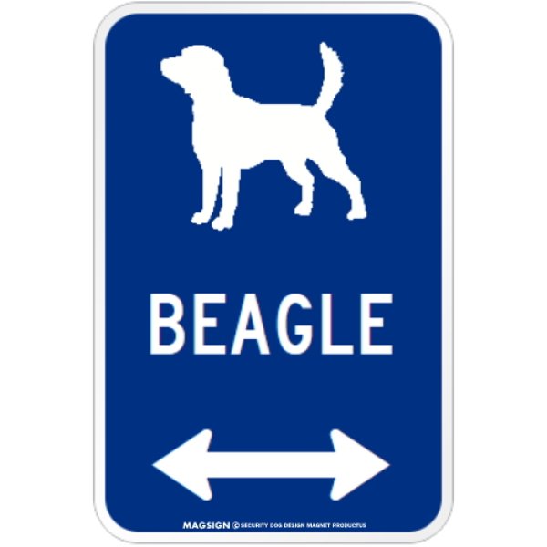 画像1: BEAGLE [MAGSIGN] シルエット＆矢印 アメリカン道路標識 英語犬種名 マグネット/ステッカー：ブルー (1)