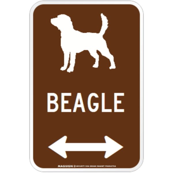 画像1: BEAGLE [MAGSIGN] シルエット＆矢印 アメリカン道路標識 英語犬種名 マグネット/ステッカー：ブラウン (1)