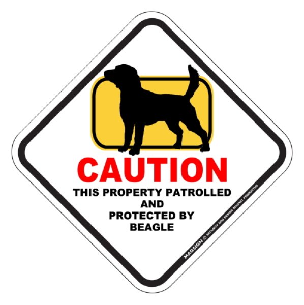 画像1: ビーグル 英語 犬注意/私有地/警備監視中 マグネット＆ステッカー 日本製：CAUTION THIS PROPERTY PATROLLED AND PROTECTED BY BEAGLE [MAGSIGN] (1)