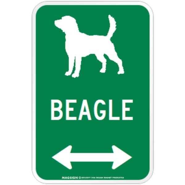 画像1: BEAGLE [MAGSIGN] シルエット＆矢印 アメリカン道路標識 英語犬種名 マグネット/ステッカー：グリーン (1)