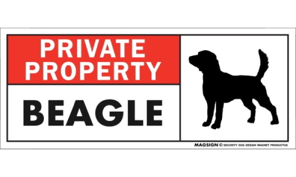 画像1: [MAGSIGN] ビーグル マグネット＆ステッカー 犬 英語 私的所有権・プライベート PRIVATE PROPERTY BEAGLE 対象:車(ドア/ガラス/ボディ)・屋外(玄関扉/窓ガラス/メールポスト) 日本製 (1)