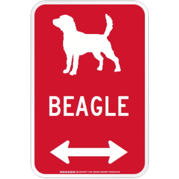 画像1: BEAGLE [MAGSIGN] シルエット＆矢印 アメリカン道路標識 英語犬種名 マグネット/ステッカー：レッド (1)