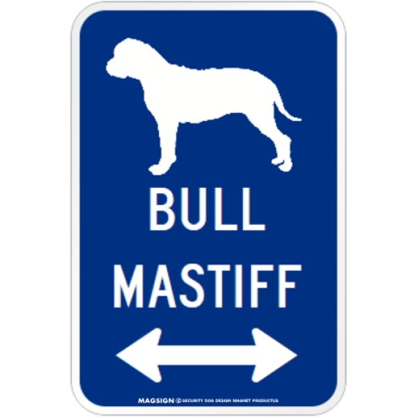 画像1: BULL MASTIFF [MAGSIGN] シルエット＆矢印 アメリカン道路標識 英語犬種名 マグネット/ステッカー：ブルー (1)