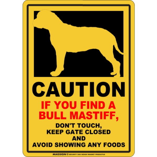 画像1: CAUTION IF YOU FIND マグネットサイン：ブルマスティフ（イエロー） (1)