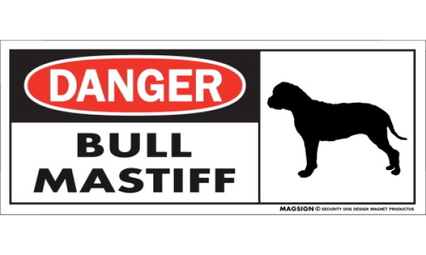 画像1: [MAGSIGN] ブルマスティフ マグネット＆ステッカー 英語 危ない 危険 DANGER BULL MASTIFF 対象:車(ドア/ガラス/ボディ)・屋外(玄関扉/窓ガラス/メールポスト) 日本製 (1)