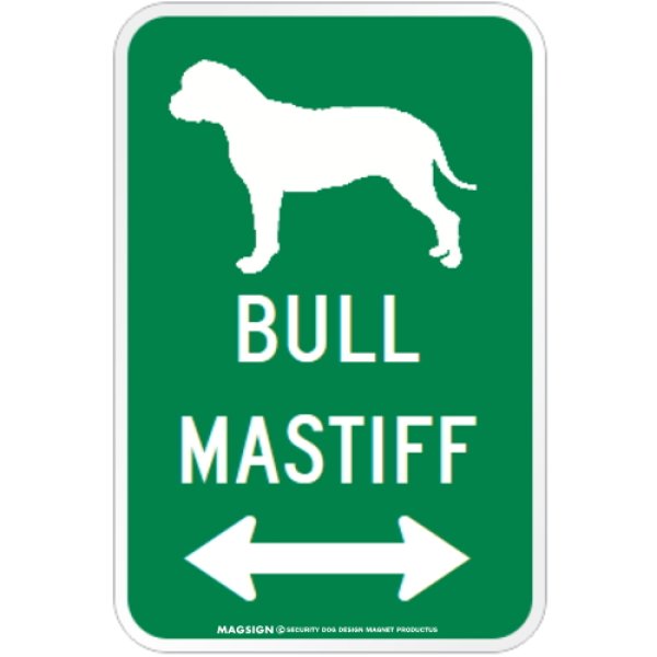 画像1: BULL MASTIFF [MAGSIGN] シルエット＆矢印 アメリカン道路標識 英語犬種名 マグネット/ステッカー：グリーン (1)