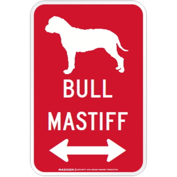 画像1: BULL MASTIFF [MAGSIGN] シルエット＆矢印 アメリカン道路標識 英語犬種名 マグネット/ステッカー：レッド (1)