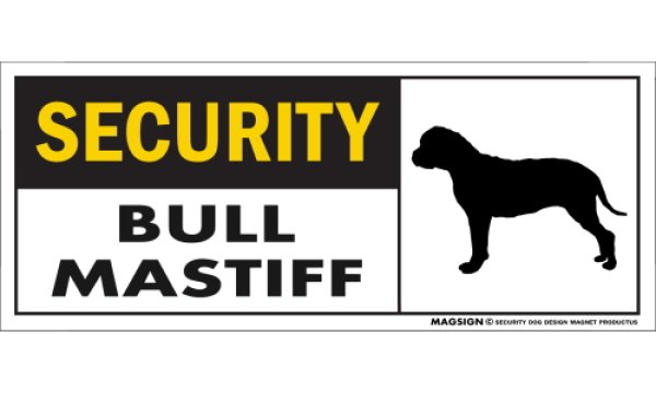 画像1: [MAGSIGN] ブルマスティフ セキュリティーマグネット＆ステッカー 英語 警備 防犯 SECURITY BULL MASTIFF 対象:車(ドア/ガラス/ボディ)・屋外(玄関扉/窓ガラス/メールポスト) 日本製 (1)