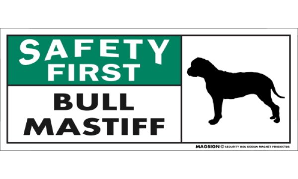 画像1: [MAGSIGN] ブルマスティフ マグネット＆ステッカー 英語 安全第一 SAFETY FIRST BULL MASTIFF 対象:車(ドア/ガラス/ボディ)・屋外(玄関扉/窓ガラス/メールポスト) 日本製 (1)