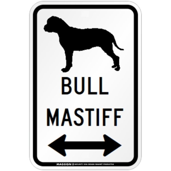 画像1: BULL MASTIFF [MAGSIGN] シルエット＆矢印 アメリカン道路標識 英語犬種名 マグネット/ステッカー：ホワイト (1)