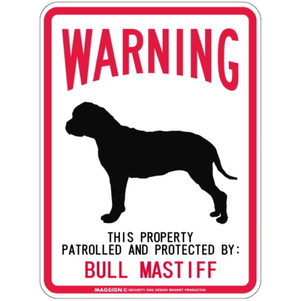 画像1: [MAGSIGN] BULL MASTIFF 注意 英語 WARNING 警告/保護/警戒 車 屋外用 マグネット＆ステッカー 日本製：ブルマスティフ (1)