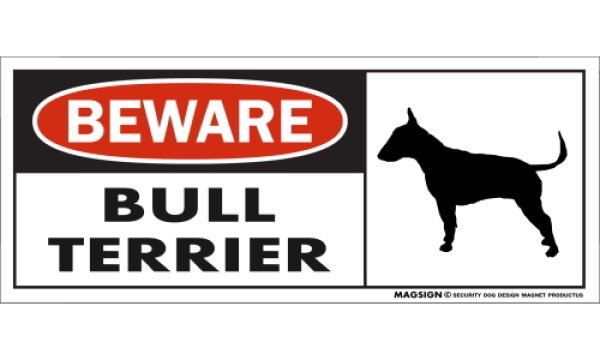 画像1: [MAGSIGN] ブルテリア マグネット＆ステッカー 犬 注意 英語 BEWARE BULL TERRIER 対象:車(ドア/ガラス/ボディ)・屋外(玄関扉/窓ガラス/メールポスト) 日本製 (1)