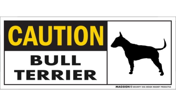 画像1: [MAGSIGN] ブルテリア マグネット＆ステッカー 英語 警戒 CAUTION BULL TERRIER 対象:車(ドア/ガラス/ボディ)・屋外(玄関扉/窓ガラス/メールポスト) 日本製 (1)