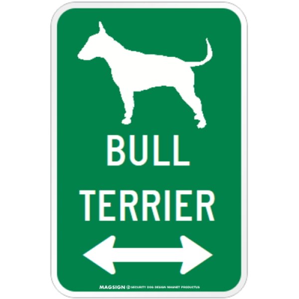 画像1: BULL TERRIER [MAGSIGN] シルエット＆矢印 アメリカン道路標識 英語犬種名 マグネット/ステッカー：グリーン (1)