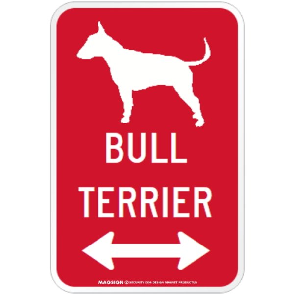 画像1: BULL TERRIER [MAGSIGN] シルエット＆矢印 アメリカン道路標識 英語犬種名 マグネット/ステッカー：レッド (1)