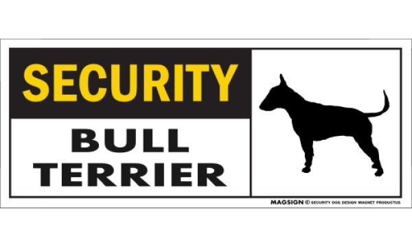 画像1: [MAGSIGN] ブルテリア セキュリティーマグネット＆ステッカー 英語 警備 防犯 SECURITY BULL TERRIER 対象:車(ドア/ガラス/ボディ)・屋外(玄関扉/窓ガラス/メールポスト) 日本製 (1)