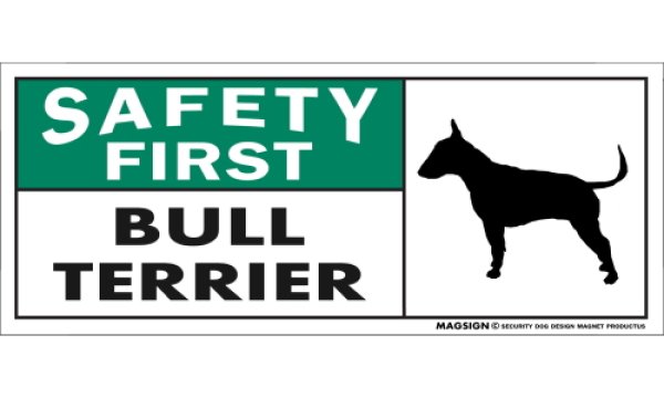 画像1: [MAGSIGN] ブルテリア マグネット＆ステッカー 英語 安全第一 SAFETY FIRST BULL TERRIER 対象:車(ドア/ガラス/ボディ)・屋外(玄関扉/窓ガラス/メールポスト) 日本製 (1)