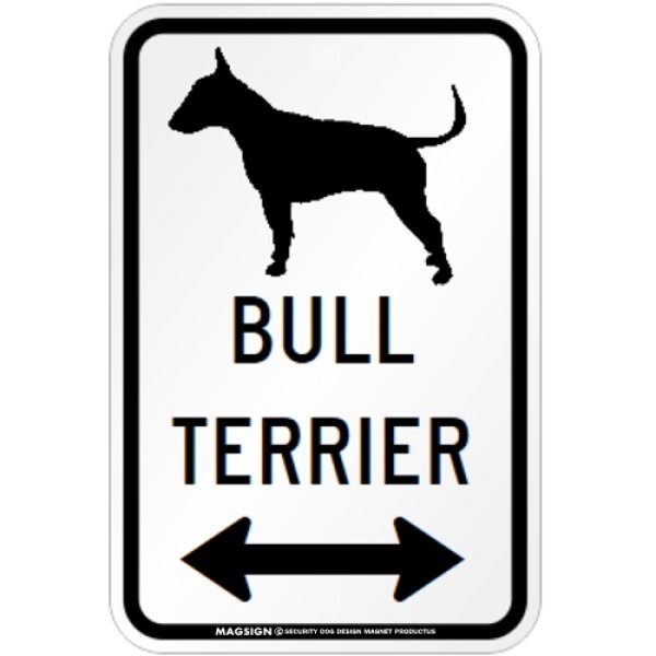 画像1: BULL TERRIER [MAGSIGN] シルエット＆矢印 アメリカン道路標識 英語犬種名 マグネット/ステッカー：ホワイト (1)