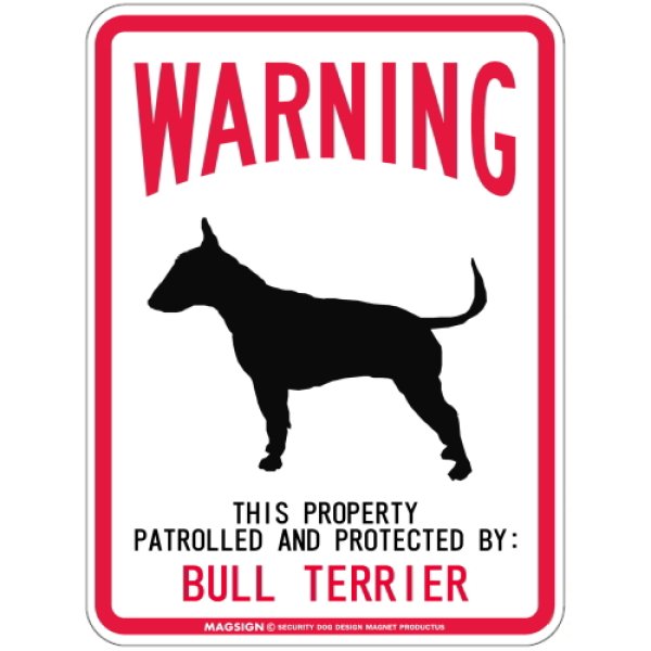 画像1: [MAGSIGN] BULL TERRIER 注意 英語 WARNING 警告/保護/警戒 車 屋外用 マグネット＆ステッカー 日本製：ブルテリア (1)