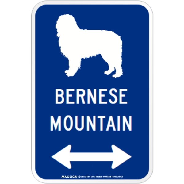 画像1: BERNESE MOUNTAIN [MAGSIGN] シルエット＆矢印 アメリカン道路標識 英語犬種名 マグネット/ステッカー：ブルー (1)