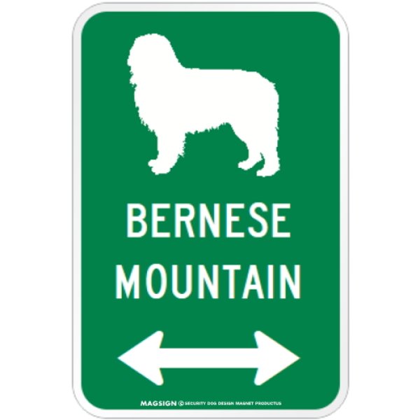 画像1: BERNESE MOUNTAIN [MAGSIGN] シルエット＆矢印 アメリカン道路標識 英語犬種名 マグネット/ステッカー：グリーン (1)