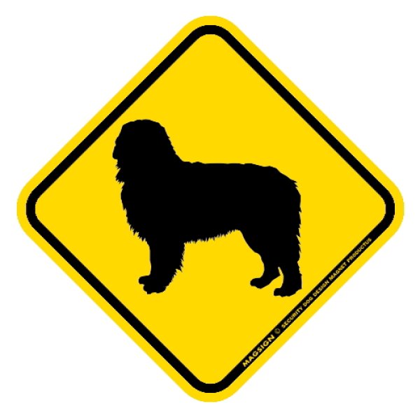 画像1: [MAGSIGN] 犬横断注意/犬飛び出し注意 マグネット＆ステッカー 黄色(イエロー) 車 屋外用(防水/耐水・耐光仕様) 日本製：バーニーズマウンテンドッグ (1)
