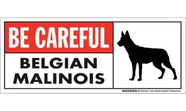 画像1: [MAGSIGN] ベルジアンマリノア マグネット＆ステッカー (犬)気を付けて 英語 BE CAREFUL BELGIAN MALINOIS 対象:車(ドア/ガラス/ボディ)・屋外(玄関扉/窓ガラス/メールポスト) 日本製 (1)