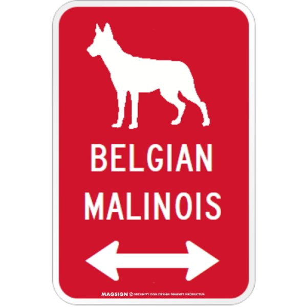 画像1: BELGIAN MALINOIS [MAGSIGN] シルエット＆矢印 アメリカン道路標識 英語犬種名 マグネット/ステッカー：レッド (1)