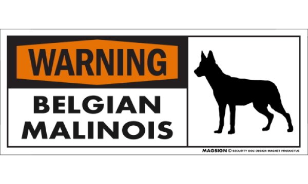 画像1: [MAGSIGN] ベルジアンマリノア 注意警告マグネット＆ステッカー(黒オレンジ色) 英語 WARNING BELGIAN MALINOIS 対象:車(ドア/ガラス/ボディ)・屋外(玄関扉/窓ガラス/メールポスト) 日本製 (1)