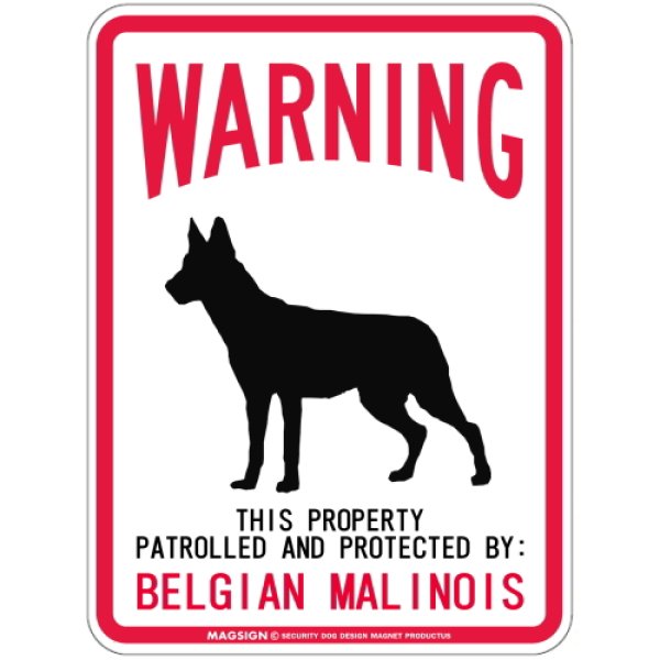 画像1: [MAGSIGN] BELGIAN MALINOIS 注意 英語 WARNING 警告/保護/警戒 車 屋外用 マグネット＆ステッカー 日本製：ベルジアンマリノア (1)