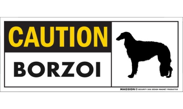 画像1: [MAGSIGN] ボルゾイ マグネット＆ステッカー 英語 警戒 CAUTION BORZOI 対象:車(ドア/ガラス/ボディ)・屋外(玄関扉/窓ガラス/メールポスト) 日本製 (1)